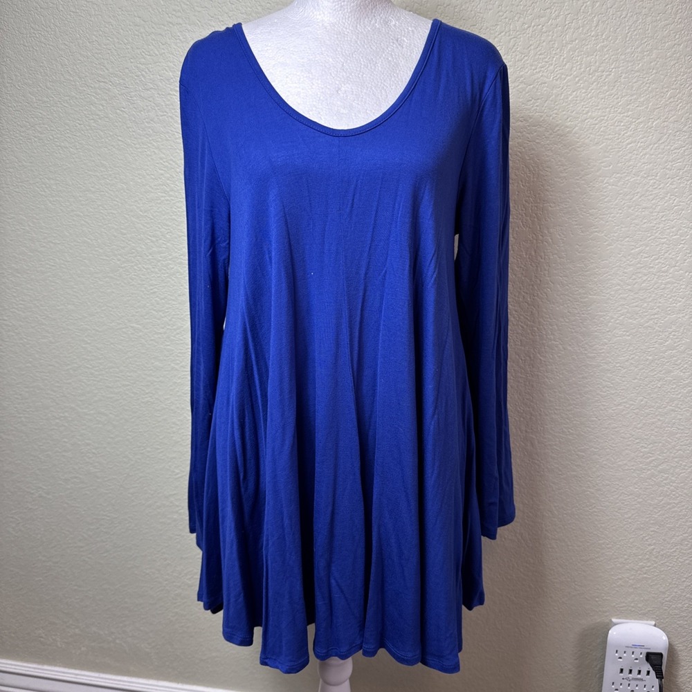 Acting Pro Royal Blue‎ Flowy Tunic Top Medium Long Sleeve Strappy Tie Back EUC